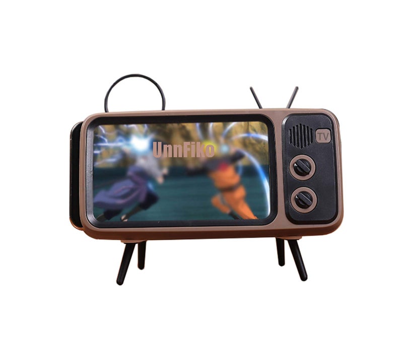 UnnFiko Wireless Bluetooth Speakers Retro TV Style Stand Holder, Cartoon Desktop Bracket Desk Mount, Universal for Samsung iPhone 12 13 14 11 Pro Max (TV Brown Bluetooth) - Image 1